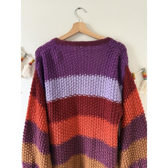 Natural Life Oversized Striped Open Knit Chunky Cardigan Multicolor Boho Preppy - Picture 9 of 9